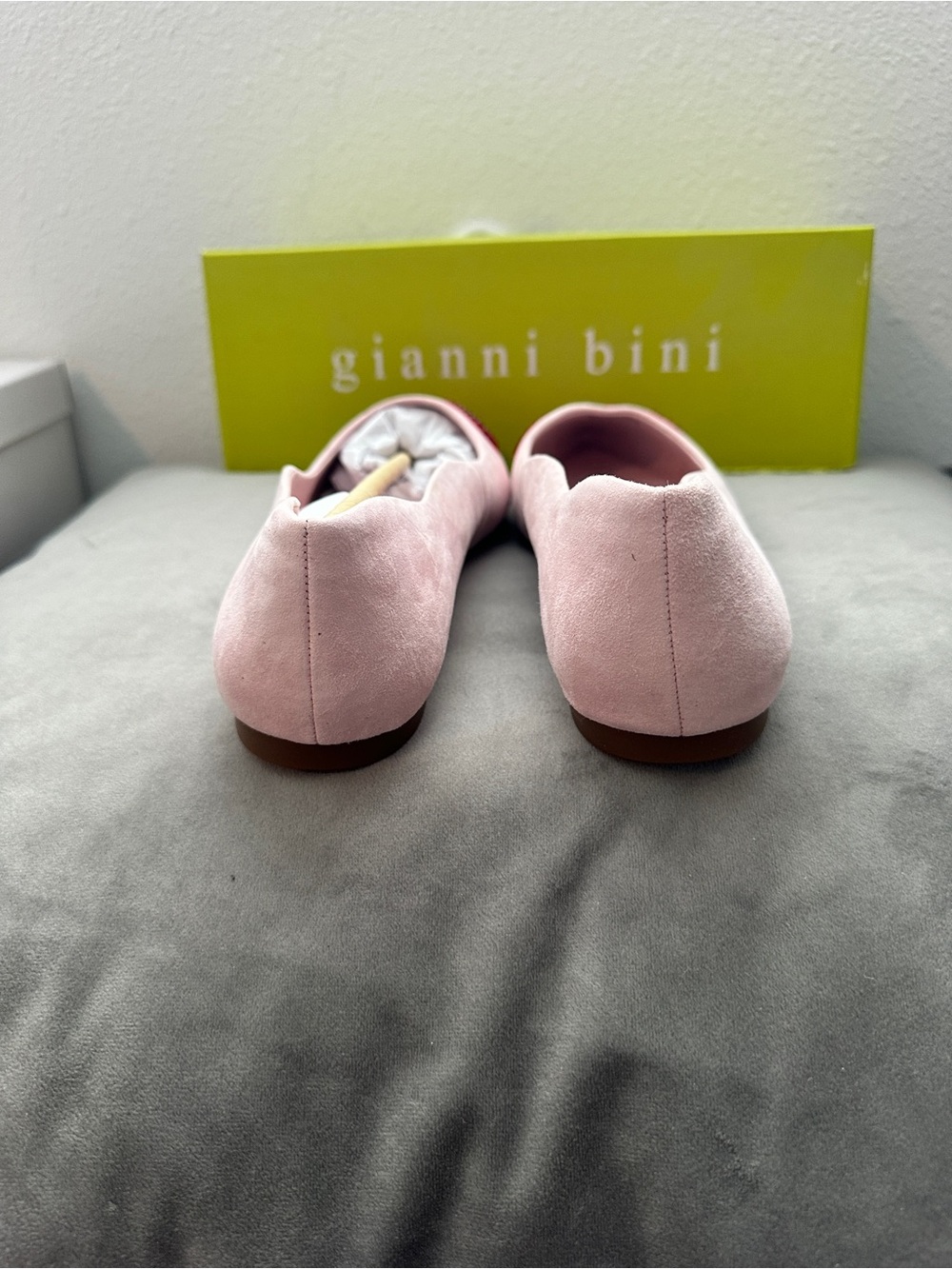 Gianni Bini Blush Pink Suede Flats with Red Crystal Pointed Toe - Picture 3 of 5
